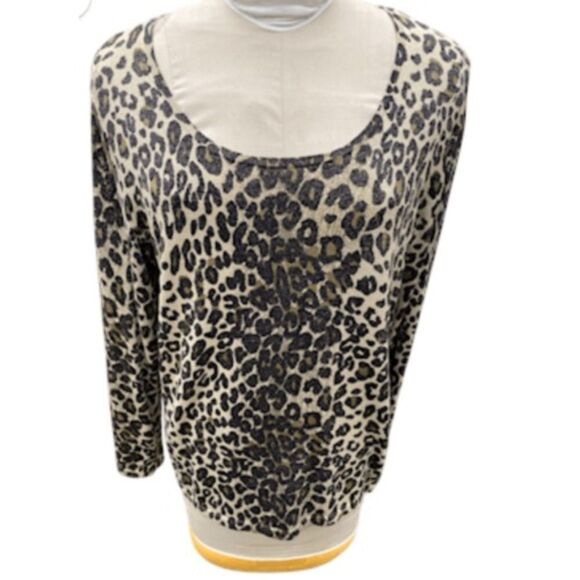 NYGARD Collection Leopard Sweater Metallic Knit Pullover Sz. 0X - Picture 3 of 9